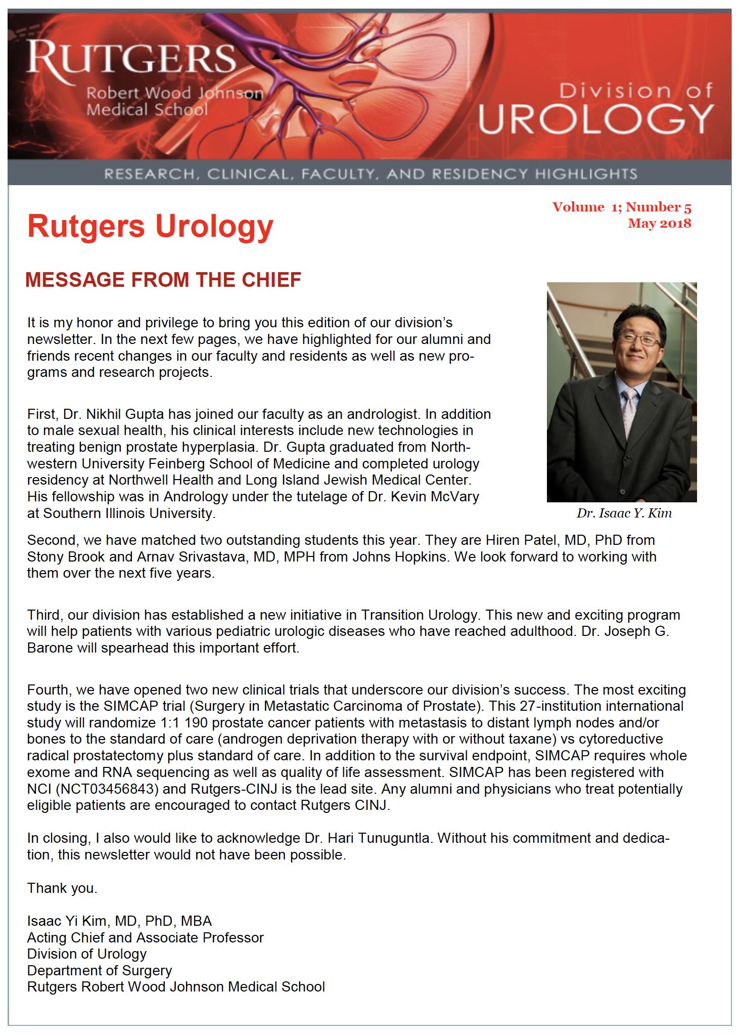 Urology Newsletter - Spring 2018